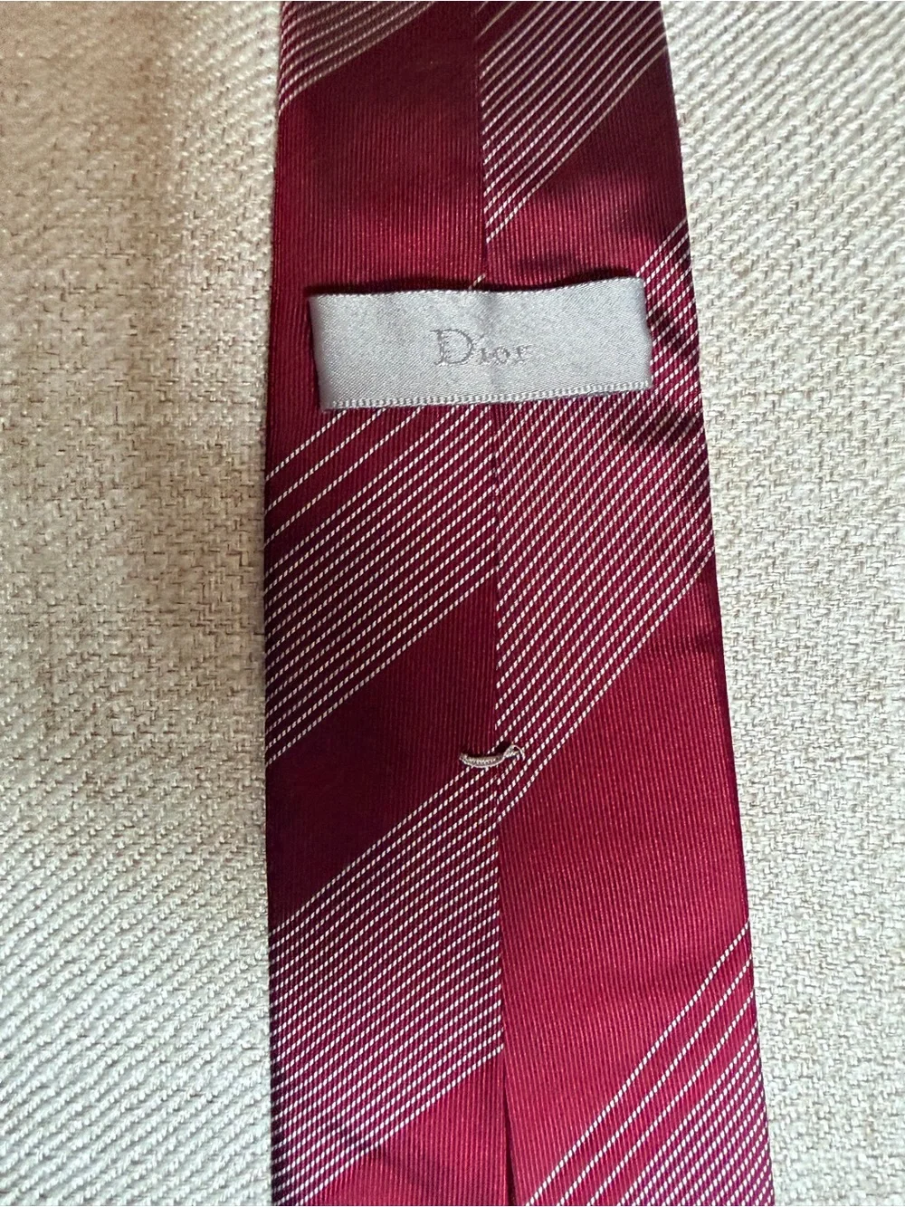 Dior Burgundy Striped Silk Tie with White Pinstripes AUTHENTIC